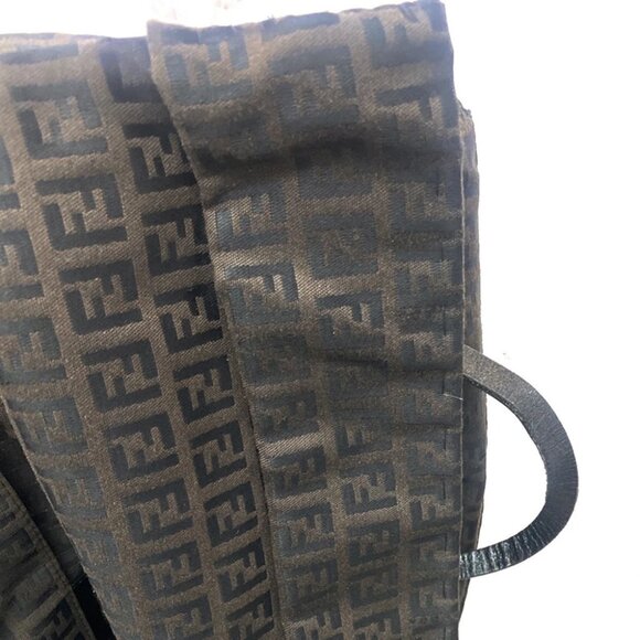 FENDI Logo Zucchino Hand Tote Bag Canvas Leather Brown Italy - Picture 10 of 14